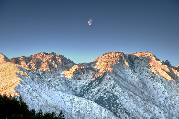 Sunrise Stuart Range with Moon, Washington